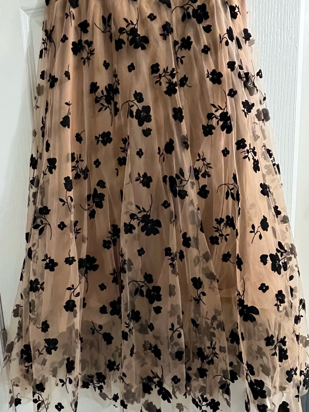 Chicwish Nude Tulle Midi Skirt with Black Floral Flock